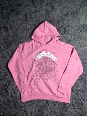 Spitfire Pink Crewneck Hoodie with Spider Web Graphic